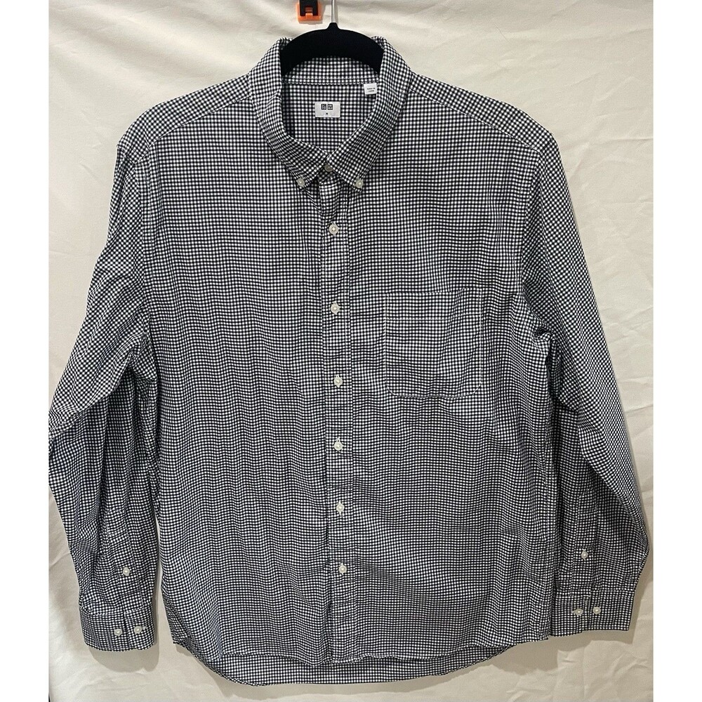 Uniqlo Easy Care Stretch Slim-fit Shirt Checked Blue Size M
